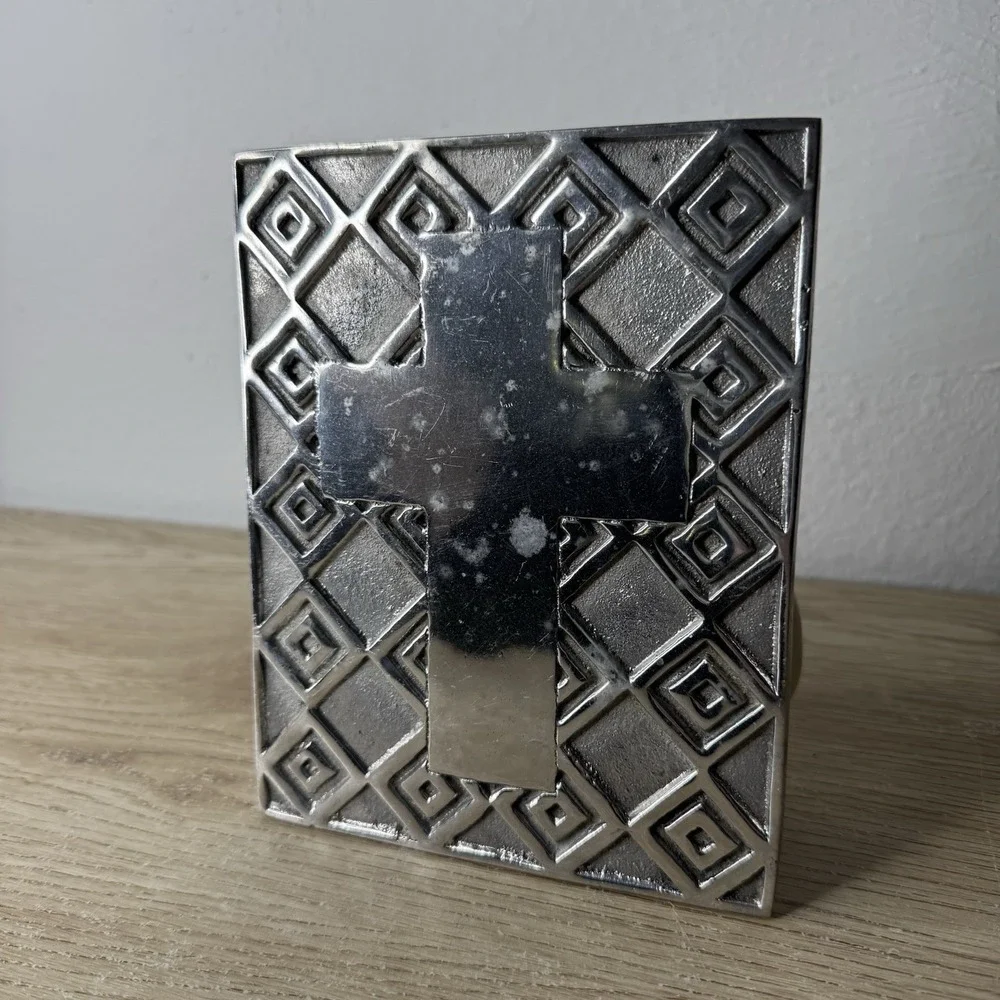 Aluminum Cross Wall Art Rectangle Plaque Made in Mexico Christian Catholic Jesus